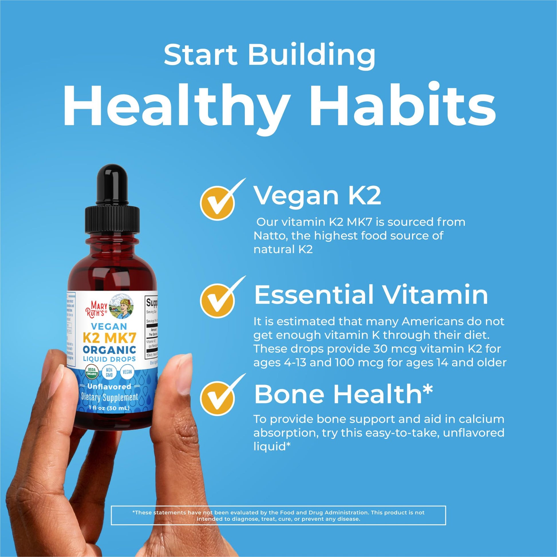 MaryRuth’s USDA Organic Vitamin K2 MK7 Liquid Drops for Adults & Kids | Sourced from Natto | Menaquinone- 7 | Vegan K2 Vitamin for Bone Health & Calcium Absorption | 1oz | Up to 90 Servings MARYRUTH'SBuy Supplements Australia
