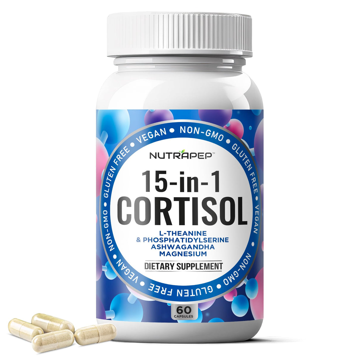 NutraPep Cortisol Detox Supplement Men Women - Reduce Lower Cortisol High Cortisol Reducer Blocker Control - Supports Stress Mood Rest Adrenal Calm Relax with Ashwagandha L-Theanine Magnesium NutraPepBuy Supplements Australia