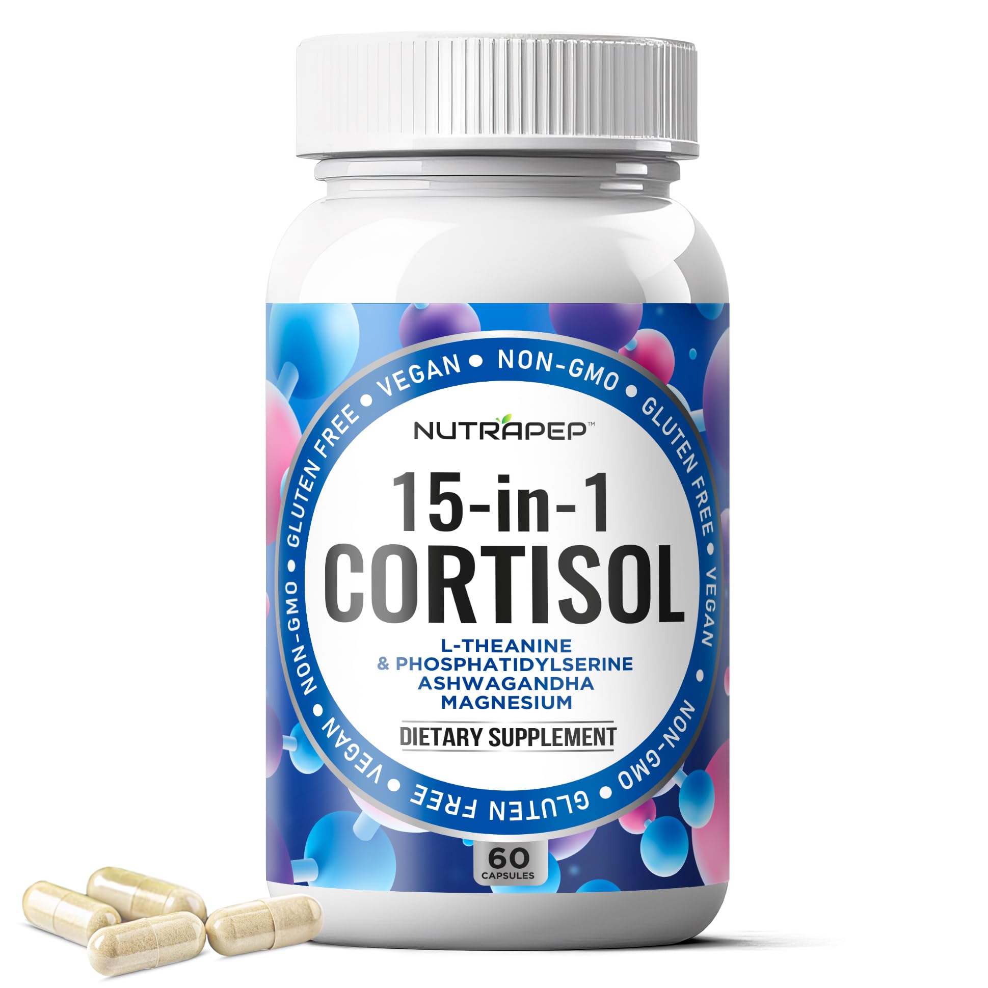 NutraPep Cortisol Detox Supplement Men Women - Reduce Lower Cortisol High Cortisol Reducer Blocker Control - Supports Stress Mood Rest Adrenal Calm Relax with Ashwagandha L-Theanine Magnesium NutraPepBuy Supplements Australia