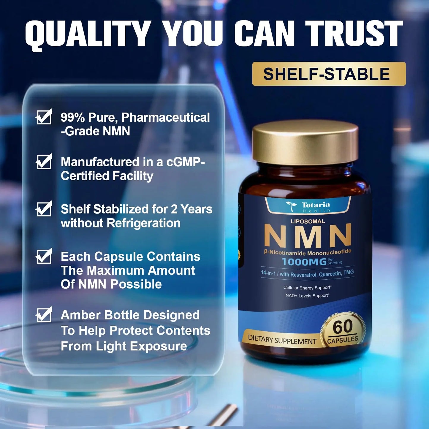 Totaria Liposomal NMN Supplement 1000mg, 14-in-1 NMN Resveratrol Complex with CoQ10, TMG, Quercetin, ALA, PQQ, Support NAD Levels, Cellular Energy & Healthy Aging, 60 Capsules, cGMP, Filler Free TotariaBuy Supplements Australia