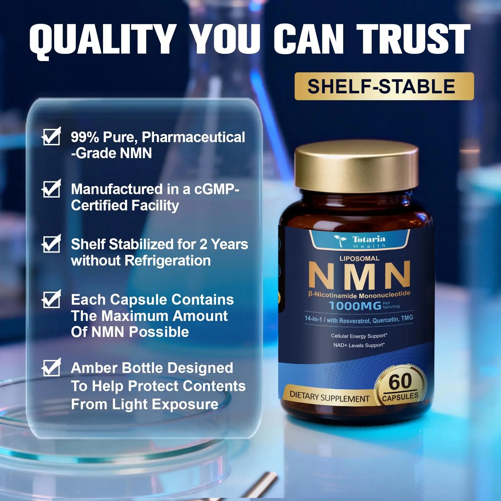 Totaria Liposomal NMN Supplement 1000mg, 14-in-1 NMN Resveratrol Complex with CoQ10, TMG, Quercetin, ALA, PQQ, Support NAD Levels, Cellular Energy & Healthy Aging, 60 Capsules, cGMP, Filler Free TotariaBuy Supplements Australia