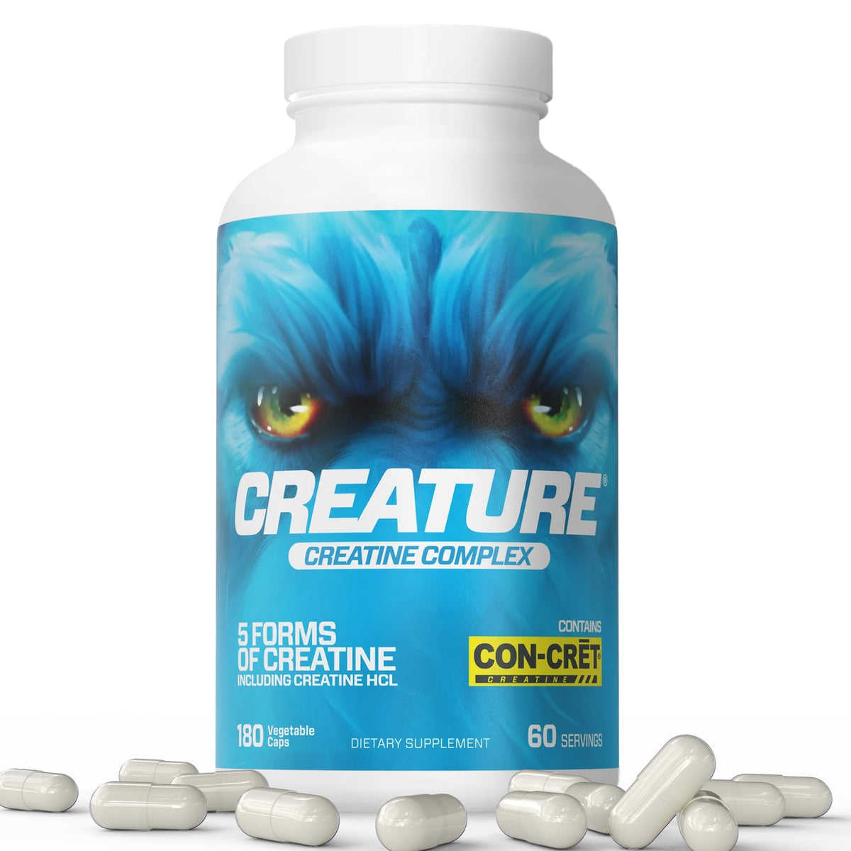 CREATURE® Creatine Complex - Creatine Monohydrate Capsules with 5 Types of Creatine Including Con-Crēt® Creatine HCL, Promotes Muscle, Strength, Endurance, Brain Health, 180 Veggie Caps, 60 Servings CREATUREBuy Supplements Australia