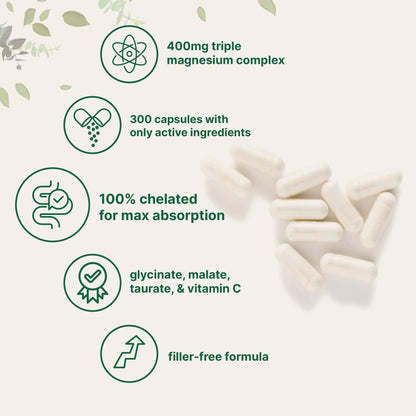 Micro Ingredients Pure Magnesium Complex, 300 Capsules | Triple Magnesium Glycinate, Malate, Taurate with Vitamin C | 100% Chelated | Supports Muscles Micro Ingredients canada supplements