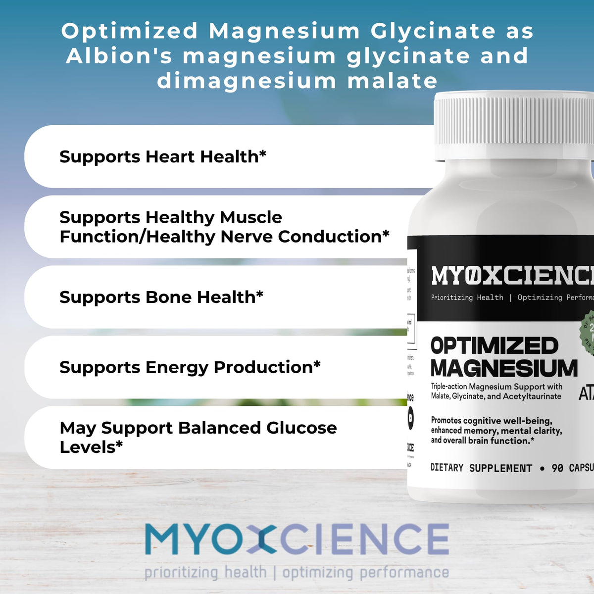 MYOXCIENCE Optimized Magnesium Glycinate + Magnesium Taurate (as ATAmag®) for High Brain Bioavailability to Support Stress Relief and Sleep | 30 Servings MYOXCIENCE buy supplements Au