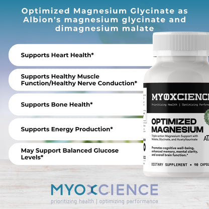 MYOXCIENCE Optimized Magnesium Glycinate + Magnesium Taurate (as ATAmag®) for High Brain Bioavailability to Support Stress Relief and Sleep | 30 Servings MYOXCIENCE buy supplements Au