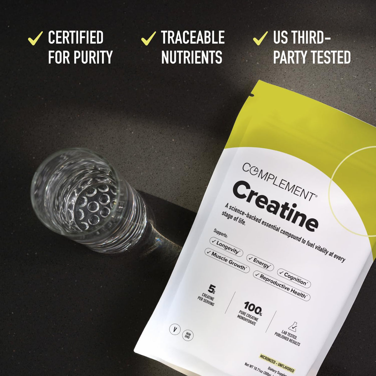 Complement Creatine Monohydrate Micronized Powder for Women and Men (5g, 60 Servings) Pre Workout, Post Workout, Muscle Recovery, Brain Health, Longevity- Vegan, Unflavored ComplementBuy Supplements Australia
