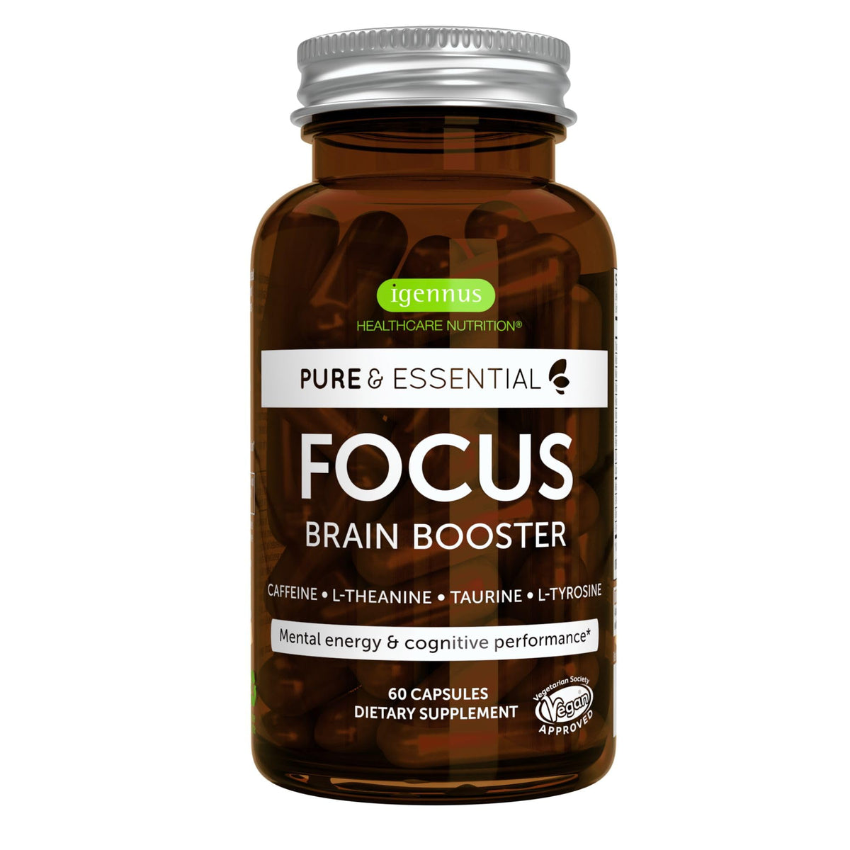 Igennus Focus - Nootropic with 200mg Natural Caffeine, Methylated B Vitamins, L-Theanine, Taurine, L-Tyrosine, Clean Energy, Brain Booster & Cognitive Performance, Non Jittery, 60 Capsules Igennus Healthcare NutritionBuy Supplements Australia