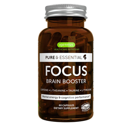 Igennus Focus - Nootropic with 200mg Natural Caffeine, Methylated B Vitamins, L-Theanine, Taurine, L-Tyrosine, Clean Energy, Brain Booster & Cognitive Performance, Non Jittery, 60 Capsules Igennus Healthcare NutritionBuy Supplements Australia