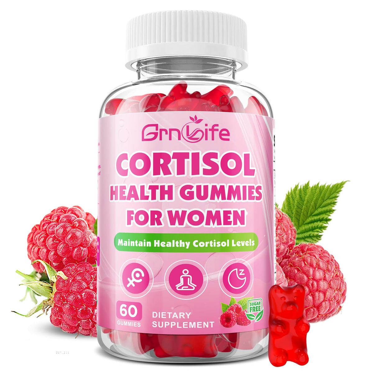 Cortisol Gummies for Women, Cortisol Supplements Gummies with Magnesium Ashwagandha Rhodiola Rosea and L-theanine Complex for Relaxation and Focus, Zzz Support, Raspberry Flavor, 60 Count GrnLifeBuy Supplements Australia