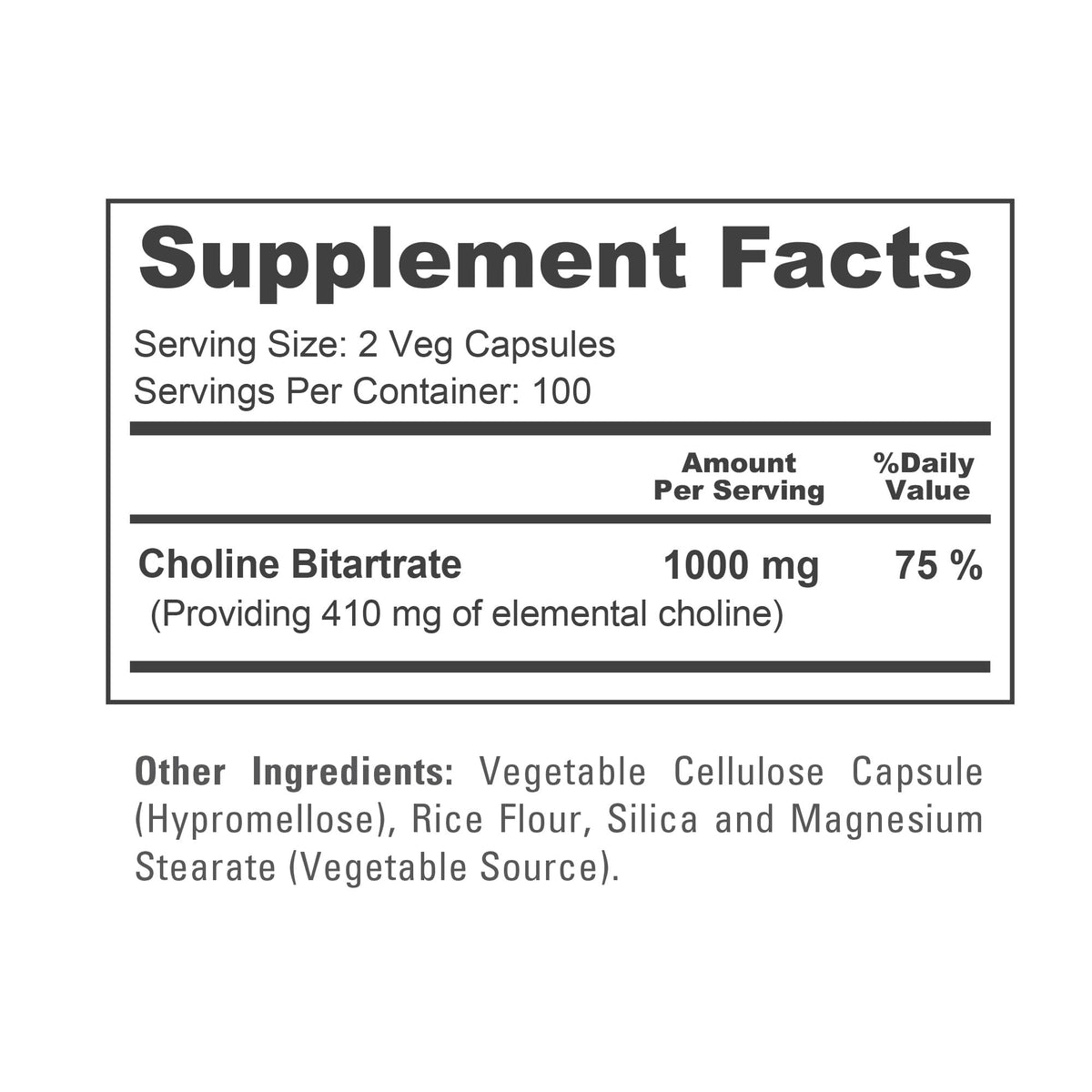 NusaPure Choline Bitartrate - Suitable for Vegetarian/Vegan, Non - GMO - 1000 mg 200 Capsules NusaPureBuy Supplements Australia
