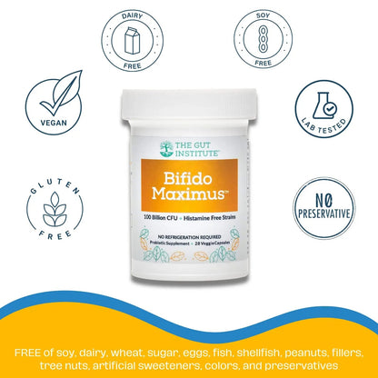 The Gut Institute Bifido Maximus Ultra High Potency Probiotics for Women and Men - Bifidobacterium longum 100 Billion CFUs - 28 ct - 7 Strains - No Histamines - No Refrigeration Needed - Made in USA The Gut Institute buy supplements Au