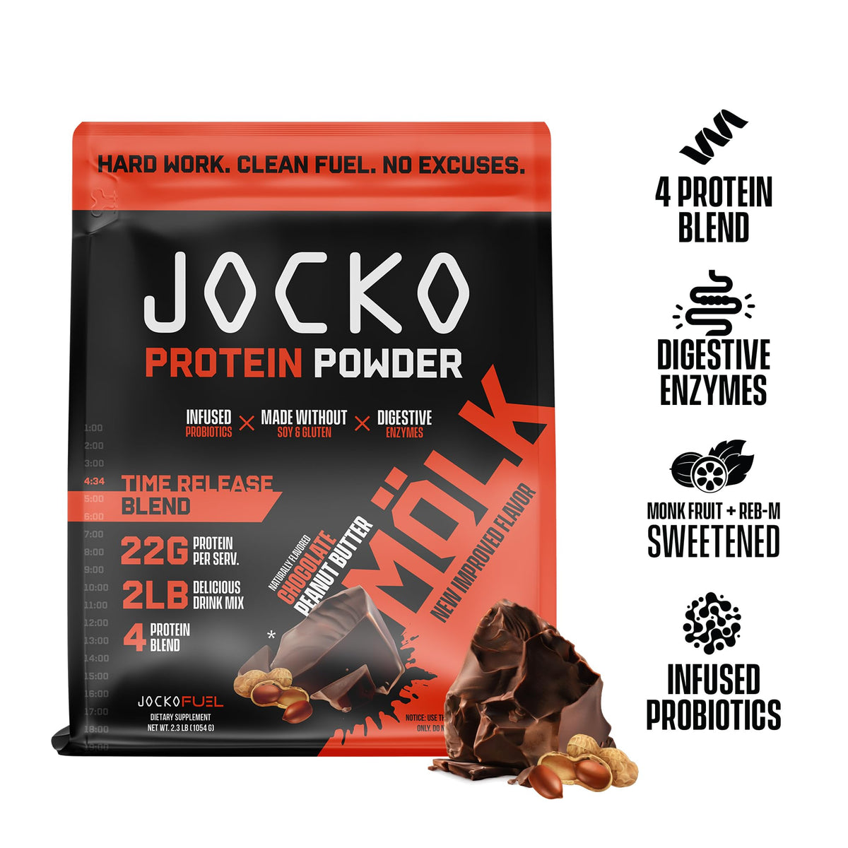 Jocko Mölk Chocolate Peanut Butter Whey Protein Powder - Keto, Probiotics, Grass Fed Jocko FuelBuy Supplements Australia