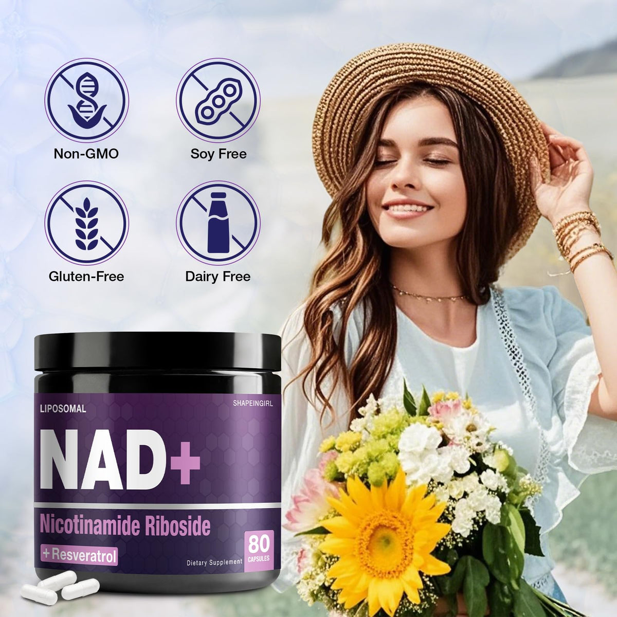 SHAPEINGIRL NAD Supplement - Nicotinamide Riboside Resveratrol 900mg, Liposomal NAD Supplement for Women and Men, NAD Plus Pure Organic SHAPEINGIRLBuy Supplements Australia