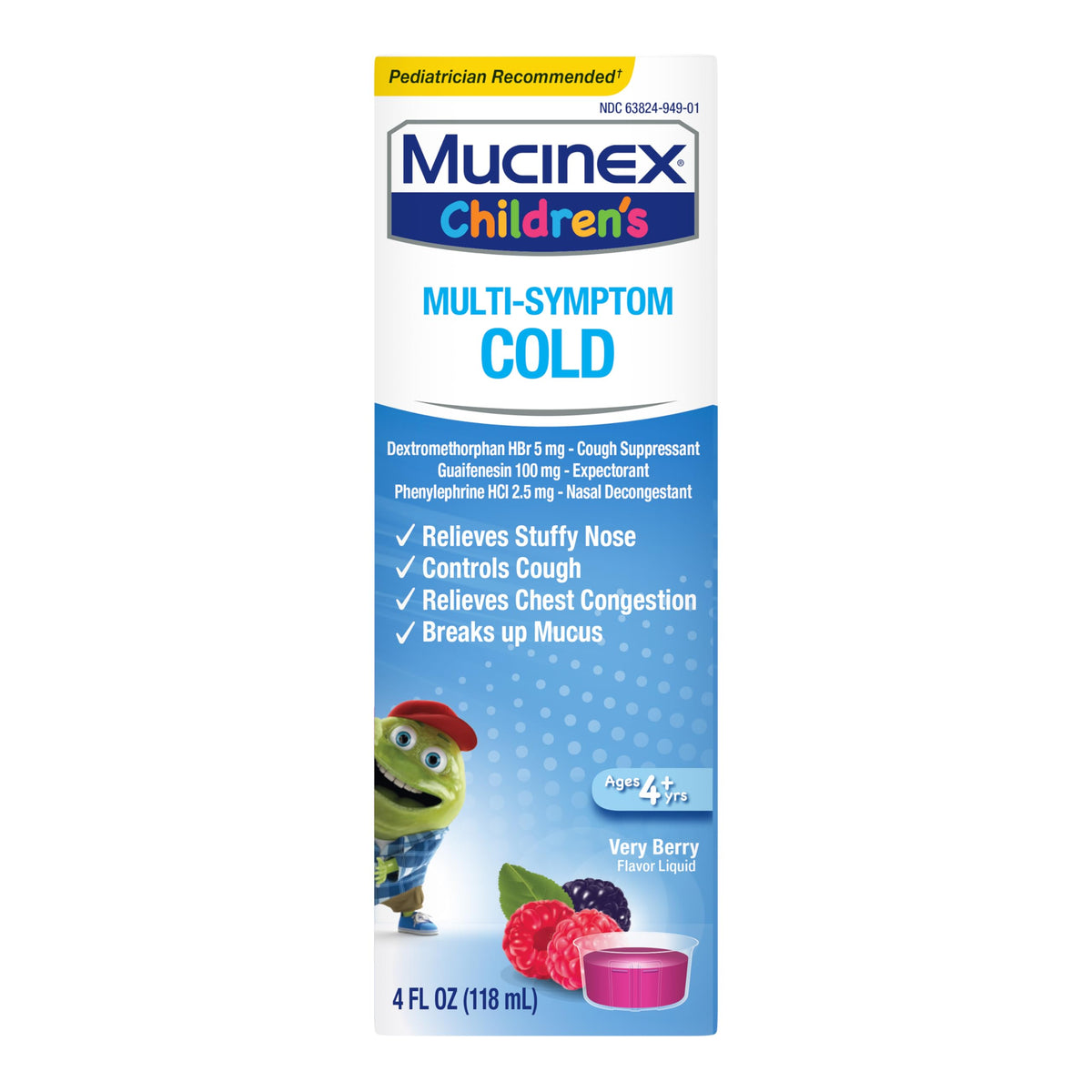 Mucinex Children's Multi-Symptom Cold Medicine, Kids Cough Medicine, Mucinex Kids Medicine/Decongestant with Dextromethorphan HBr, Guaifenesin, Phenylephrine HCl, Very Berry Flavor Liquid, 4 Fl Oz Mucinex buy supplements Au