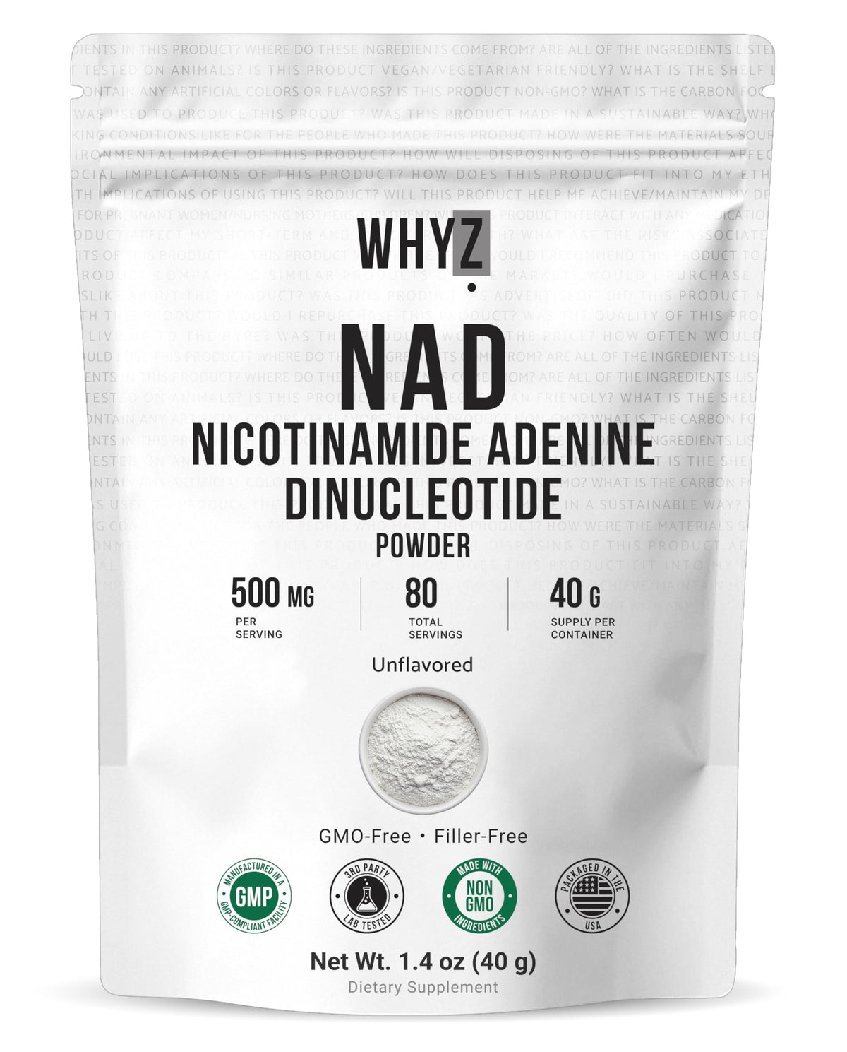 Pure NAD Powder Nicotinamide Adenine Dinucleotide Supplement Unflavored and Gluten-Free Premium Pure NAD Powder for Daily Wellness and Nutrition Support, 40g WHYZBuy Supplements Australia