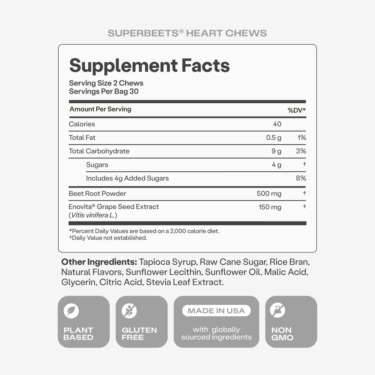 Humann SuperBeets Heart Chews, Beet Root Powder Support Energy Supplement, Nitric Oxide and Blood Pressure Support, Grape Seed Extract & Non-GMO