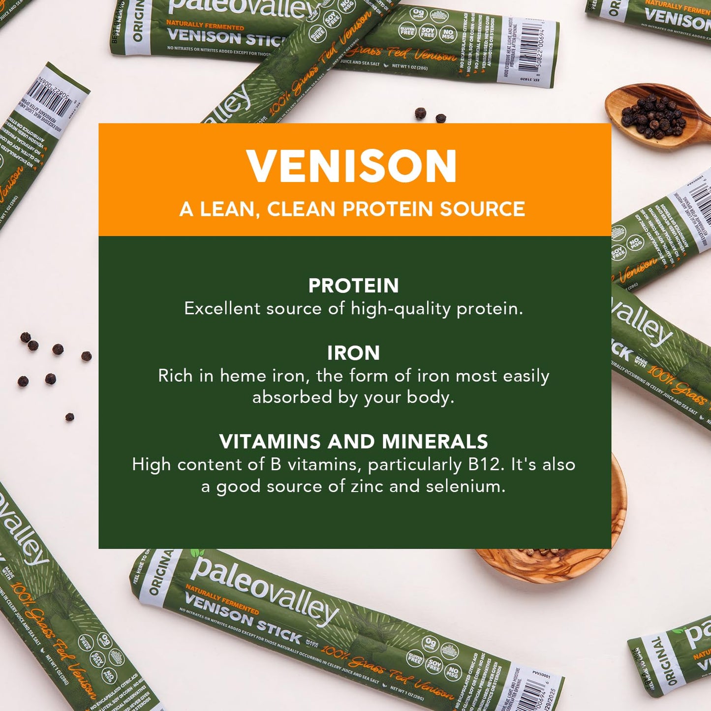 Paleovalley 100% Grass Fed Venison Sticks – 10 Pack – Keto-Friendly, High Protein, Low-Calorie Snack – Omega-3 Rich, Gluten-Free, Nitrate-Free, Naturally Flavored – Healthy On-the-Go Meat Snack PaleovalleyBuy Supplements Australia
