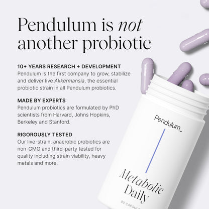 Pendulum Metabolic Daily - Multi-Strain Probiotic with Akkermansia muciniphila to Support Metabolism and Sustain Energy Levels - for Women and Men - 90 Capsules (1 Pack) PendulumBuy Supplements Australia