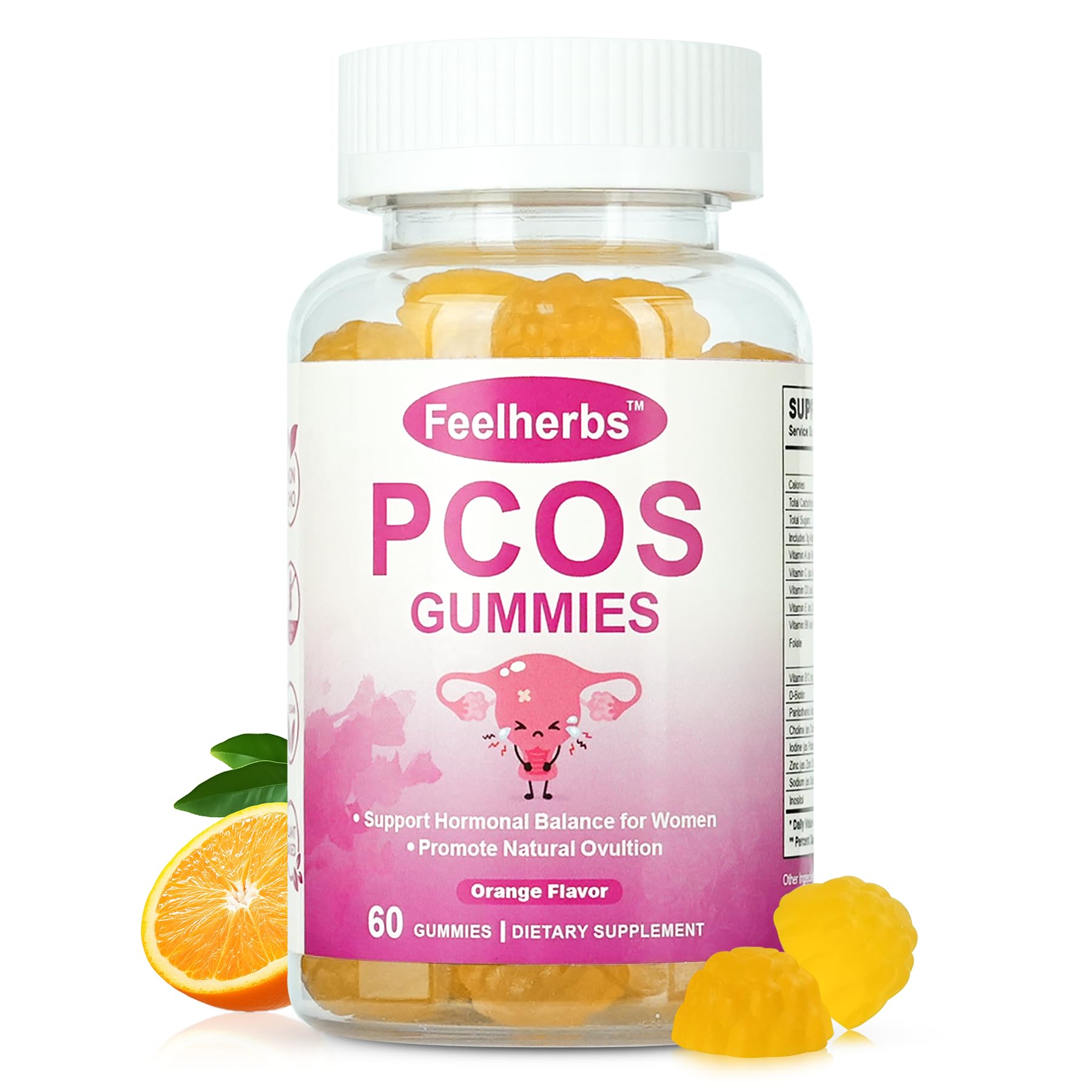 PCOS Gummies for Women Menstrual Cycle & Hormonal Balance, 60 Count Ovarian Support Gummies with Myo-Inositol, Folate and Vitamins, Orange Flavor PCOS Vitamins Gummies Helps Fertility and Ovulation FeelherbsBuy Supplements Australia