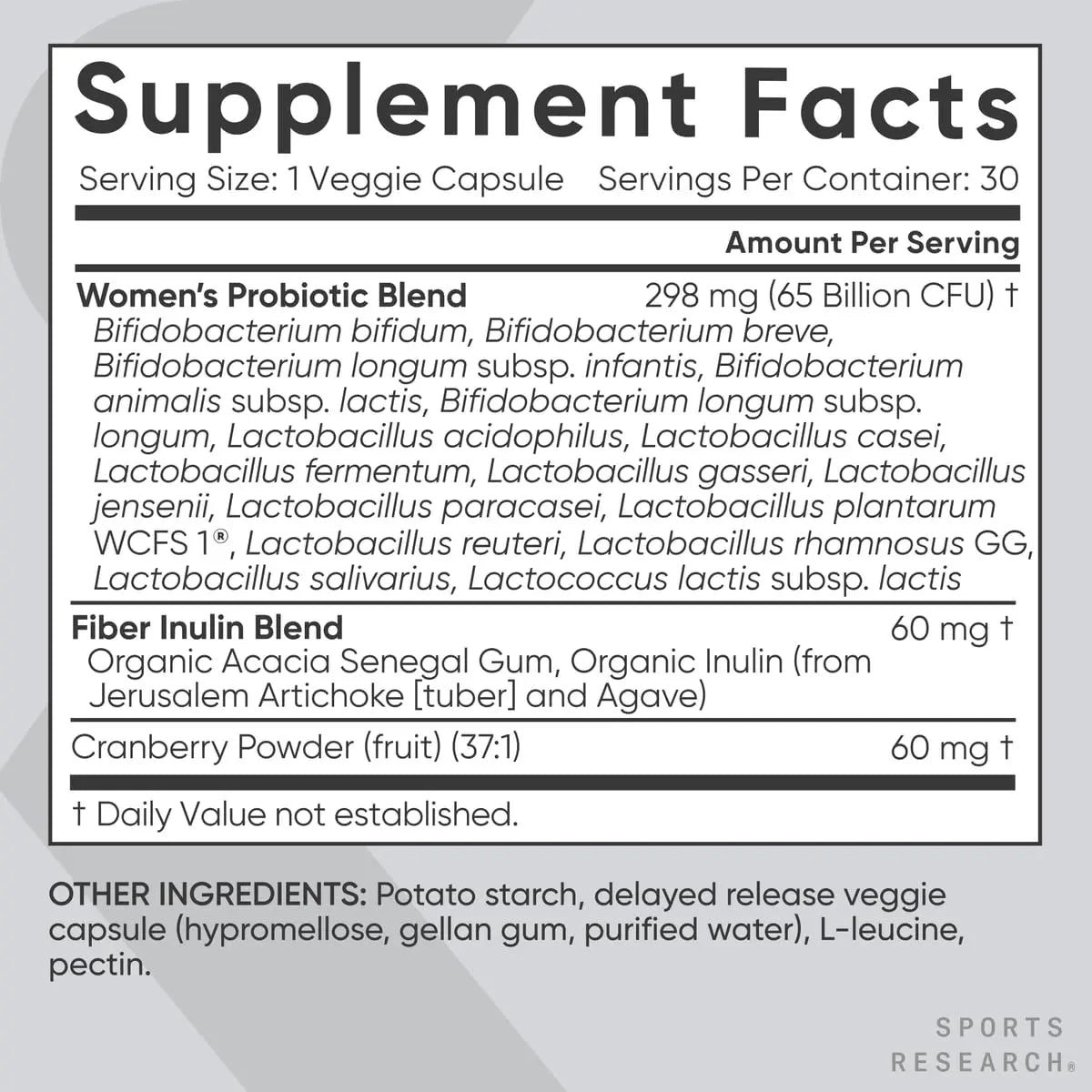Sports Research Women's Probiotics with Prebiotics, 65 Billion CFU - Vegan Capsules for Gut Health & Digestive Support, Probiotics for Women with Cranberry - Non-GMO Verified & Gluten Free - 30 Count Sports Research buy supplements Au