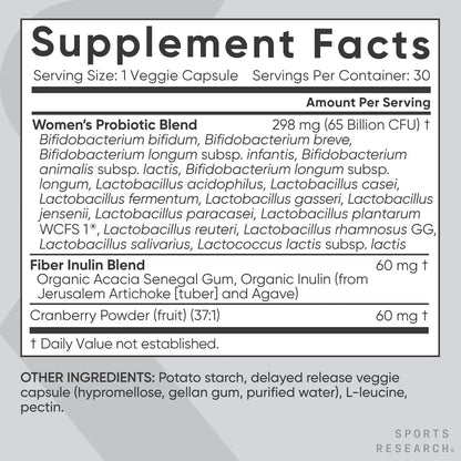 Sports Research Women's Probiotics with Prebiotics, 65 Billion CFU - Vegan Capsules for Gut Health & Digestive Support, Probiotics for Women with Cranberry - Non-GMO Verified & Gluten Free - 30 Count Sports Research buy supplements Au