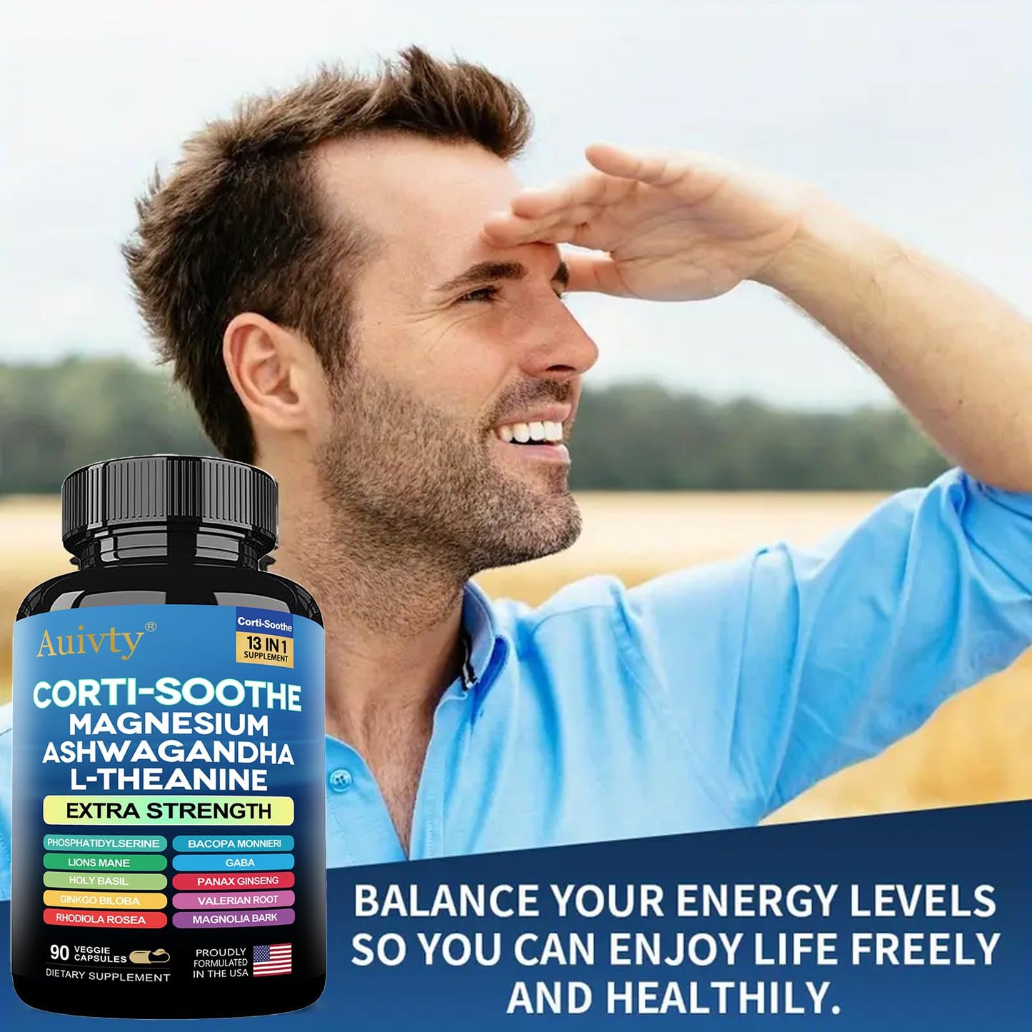 Auivty Cortisol Manager & Adrenal Support - Cortisol Reducer for Stress Relief, Calm & Sleep - 13-in-1 Adaptogen with Ashwagandha & Magnesium - 180 Capsules (2-Pack) AuivtyBuy Supplements Australia