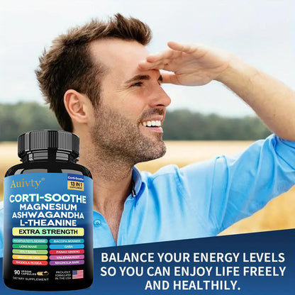 Auivty Cortisol Manager & Adrenal Support - Cortisol Reducer for Stress Relief, Calm & Sleep - 13-in-1 Adaptogen with Ashwagandha & Magnesium - 180 Capsules (2-Pack) AuivtyBuy Supplements Australia