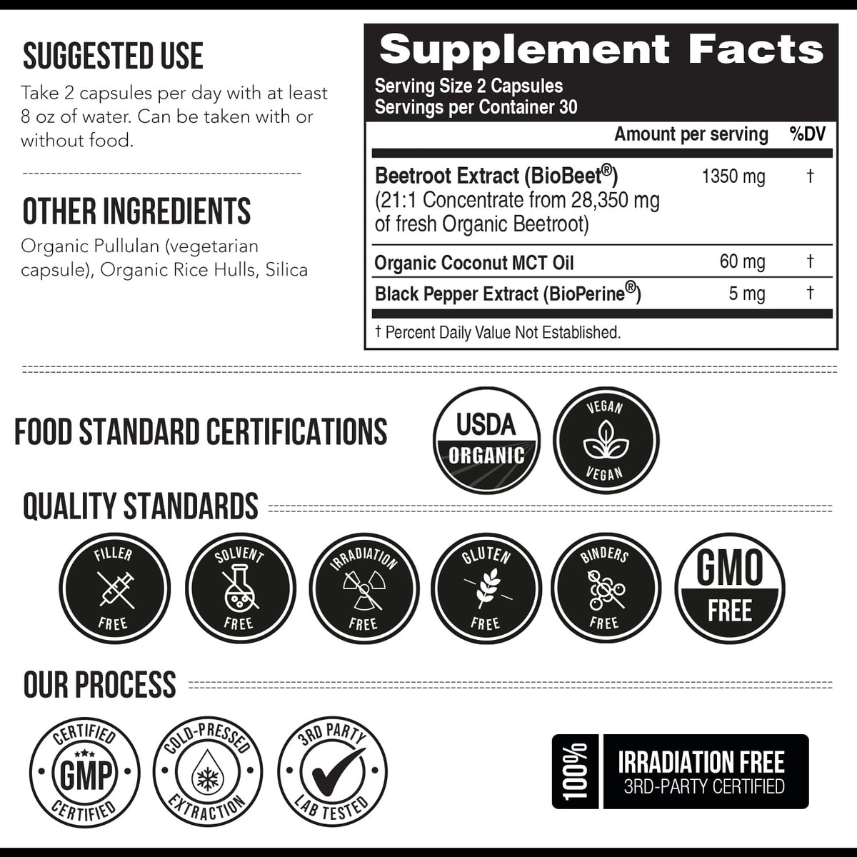 BioBeet® Max Strength Beet Root Capsules - 21:1 Concentrate, Each Serving Derived from 28,350 mg Organic Beetroot - Absorption Enhancement
