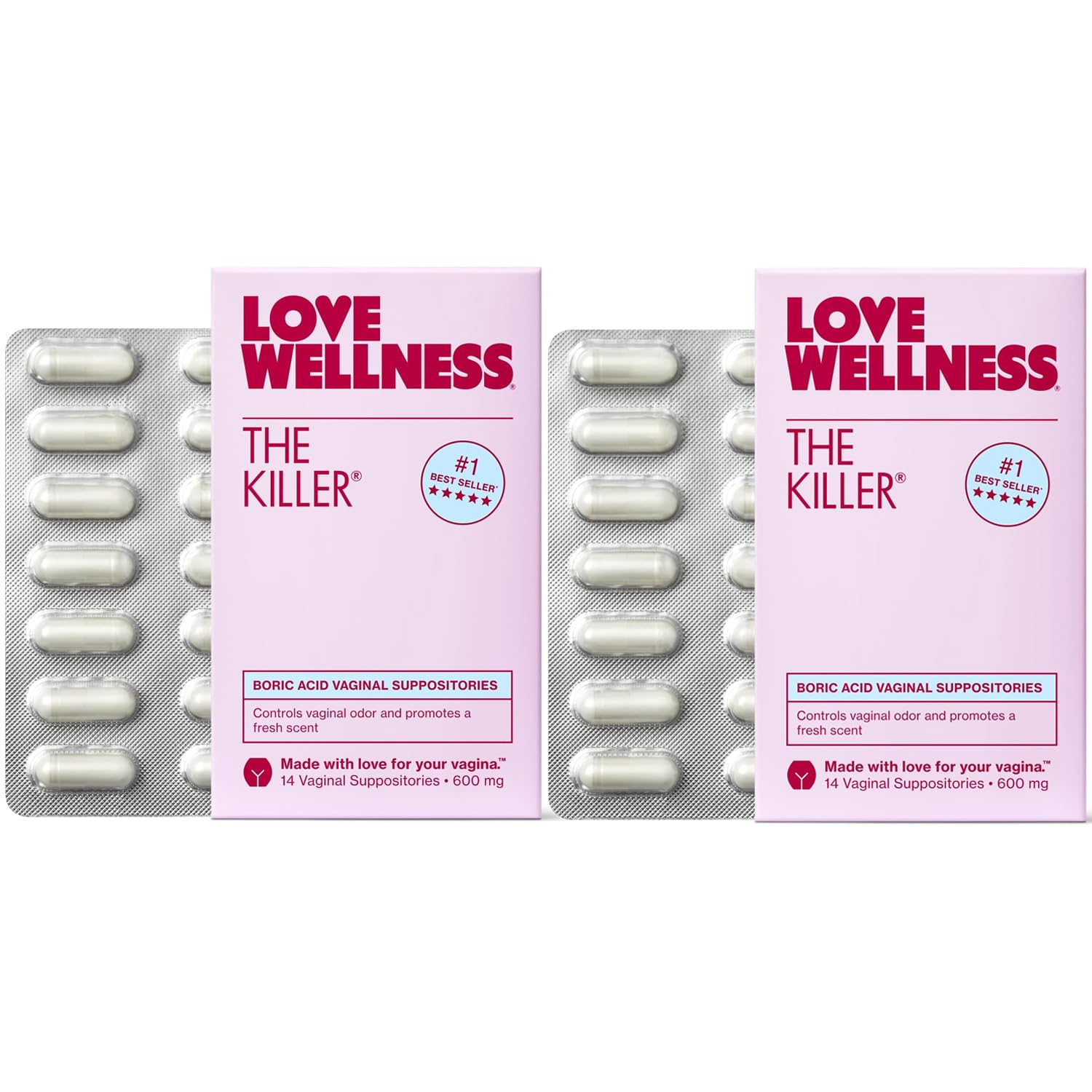 Love Wellness The Killer | 600mg Boric Acid Vaginal Suppositories | Balances pH & Supports Odor Control, a Healthy Vaginal Balance | Fast-Acting & Fragrance-Free | Gentle & Effective | 28 Ct Love WellnessBuy Supplements Australia