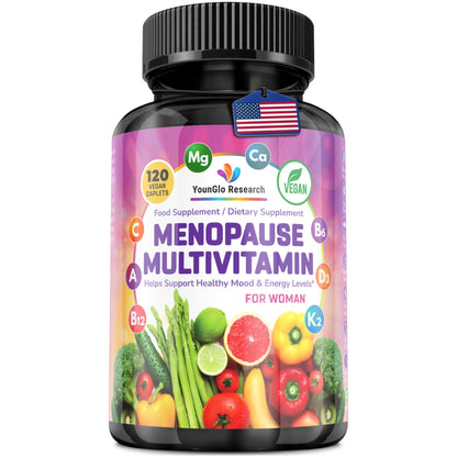 YounGlo Research Menopause Supplement - 120 Vegan Caplets - Menopause & Perimenopause Relief Support - Food and Dietary Vitamins - Multivitamin for Women YounGlo ResearchBuy Supplements Australia