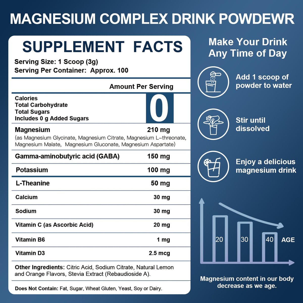 NATURE TARGET Magnesium Powder Supplement with Glycinate, Citrate, Malate, Magnesium Complex with L-Theanine & Vitamin B6 for Muscle, Heart & Brain, Vegan, 10.58 oz (100 Servings), Lemon Orange Flavor NATURE TARGETBuy Supplements Australia
