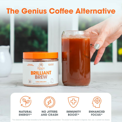 The Genius Brand Genius Brilliant Brew - Natural Coffee Substitute for Clear Thinking, Energy & Immune Support - No Crash or Jitters - Powered by Nootropics - Non-GMO - 30 Servings - Sweet Cocoa The Genius BrandBuy Supplements Australia