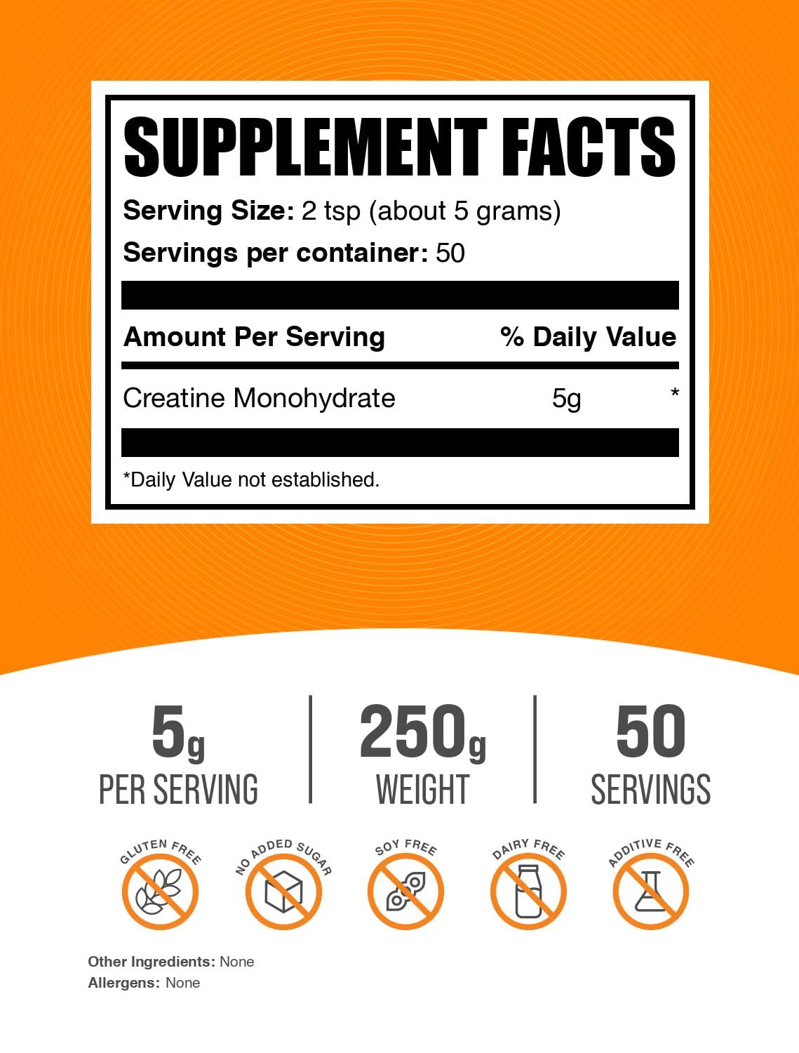 BulkSupplements.com Creatine Monohydrate Powder - Micronized Creatine Powder, Unflavored - Pure & Gluten Free, 5g (5000mg) per Servings, 250g (8.8 oz) (Pack of 1) BulkSupplementsBuy Supplements Australia