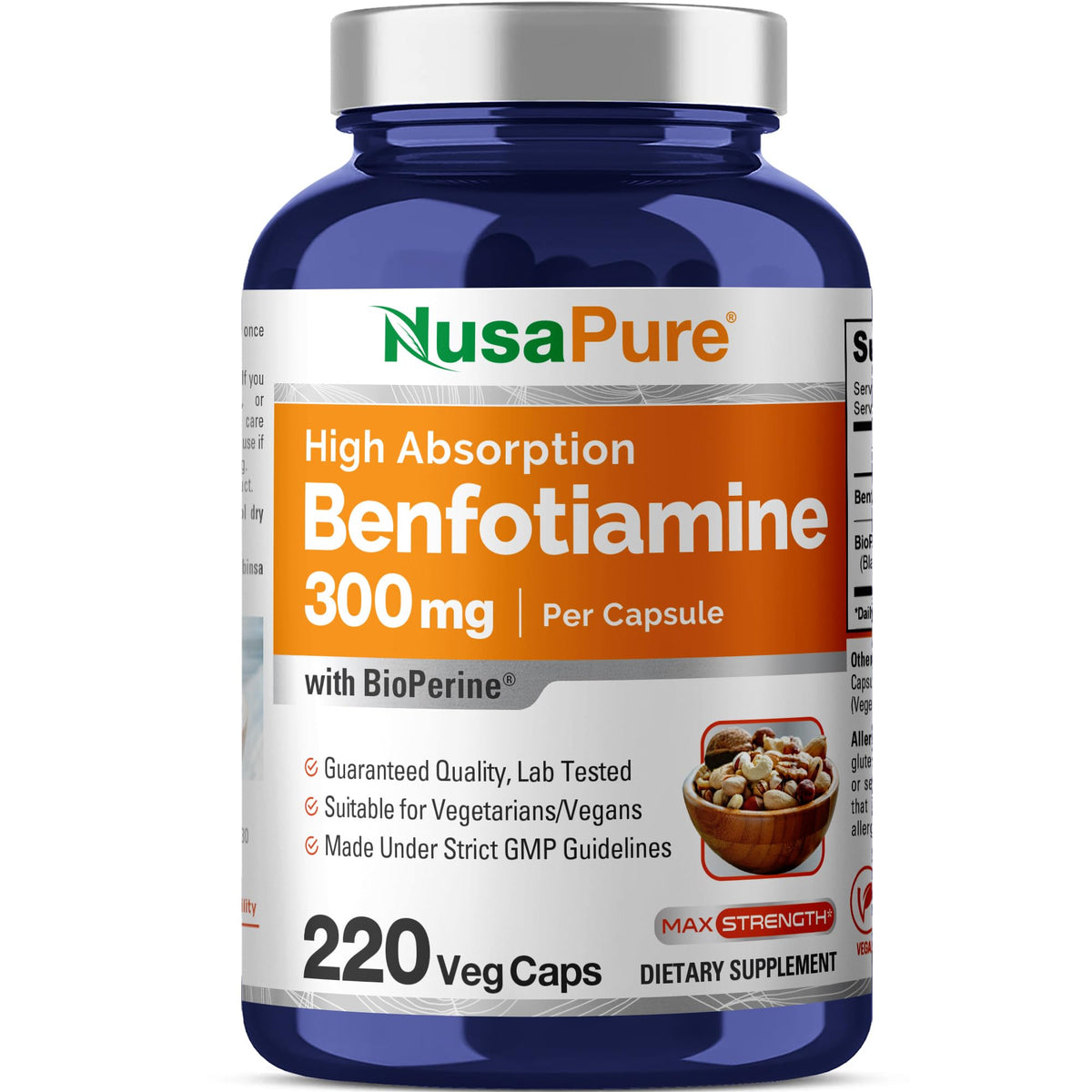 NusaPure Benfotiamine 300mg Per Veggie Caps 220 Count (Non-GMO, Vegan) Bioperine NusaPureBuy Supplements Australia