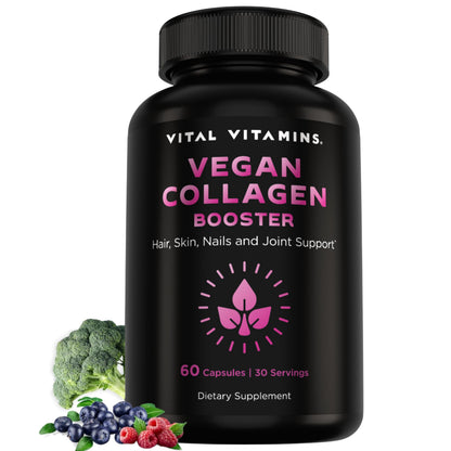 Vital Vitamins Vegan Collagen Booster - with Silica and Hyaluronic Acid - Plant-Based Collagen Supplements
