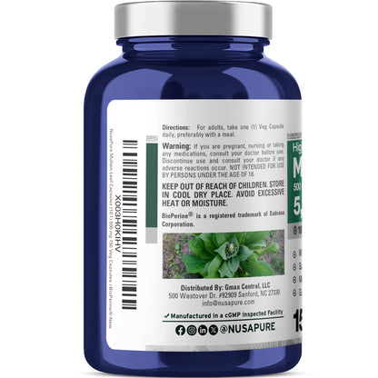 NusaPure Mullein Leaf Capsules 10:1 Extract, 500 mg Equivalent to 5,000 mg per Veggie Caps - 150 Count - Verbascum Thapsus (Non-GMO, Vegan) Dietary Supplement NusaPureBuy Supplements Australia