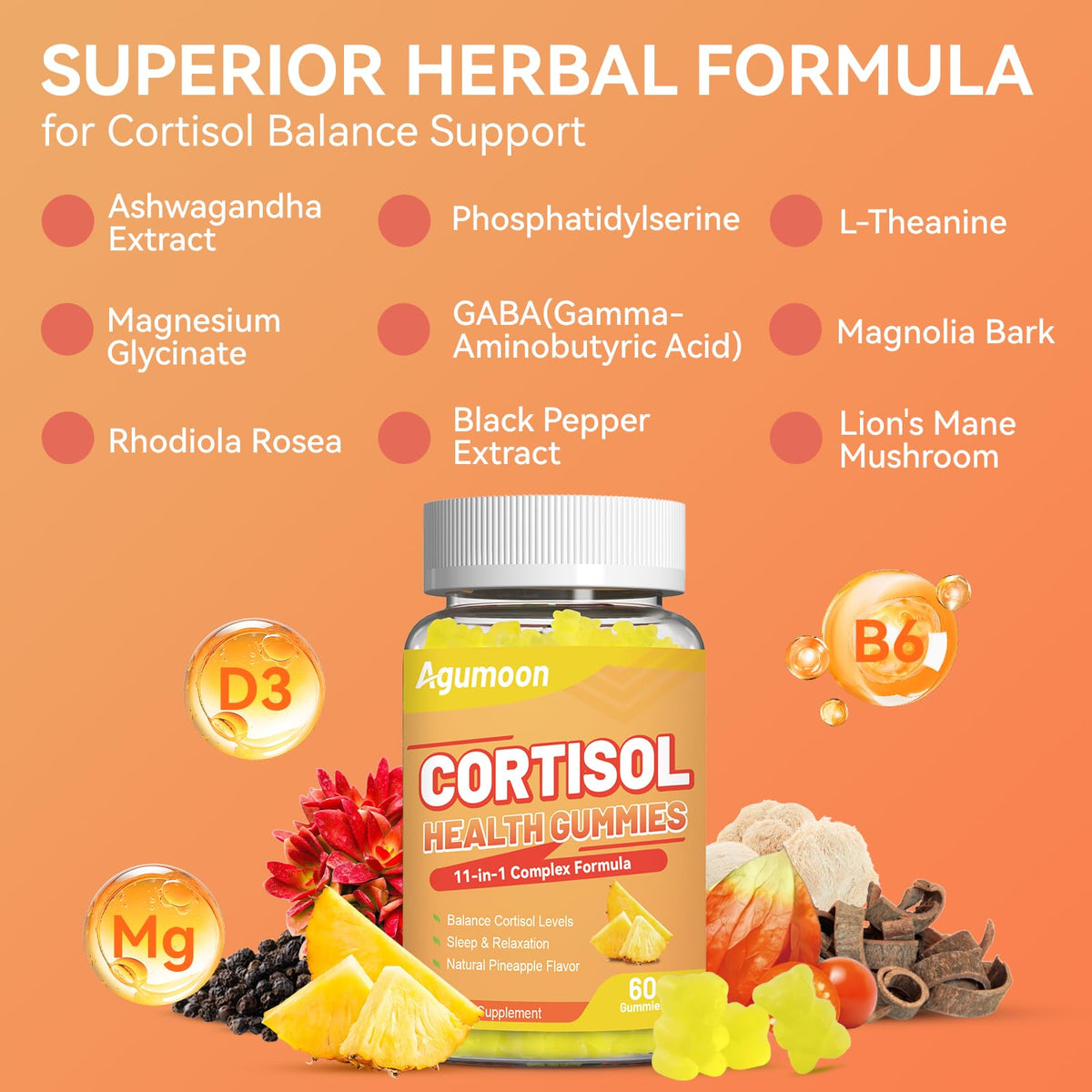 Agumoon Cortisol Gummies for Women, Cortisol Supplements with Ashwagandha, Magnesium, L-theanine, for Relaxation and Mood Support - 120 Gummies AgumoonBuy Supplements Australia