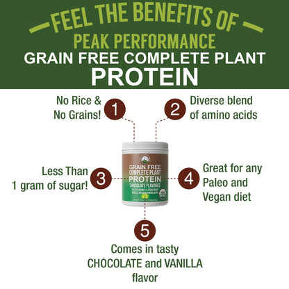 Peak Performance Organic Paleo Grain Free Plant Based Raw Vegan Protein Powder. Amazing Amino Acid Profile and Less Than 1g of Sugar. with Hemp and Pea Protein Chocolate Flavored Peak PerformanceBuy Supplements Australia