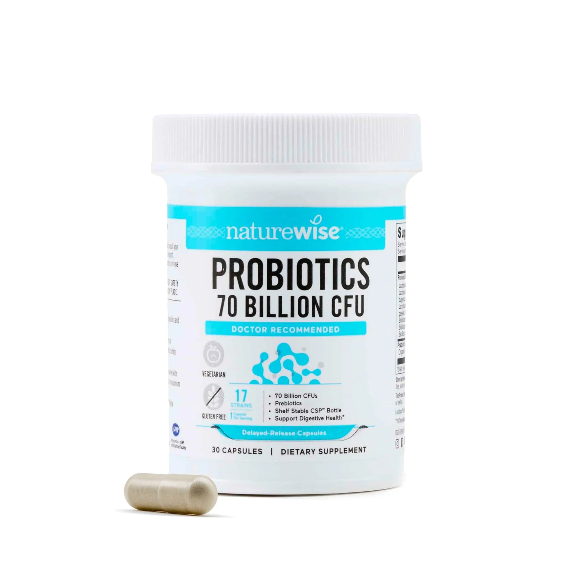 NatureWise Probiotics 70 Billion CFU - 17 Strains + Organic Prebiotics - Immune, Digestive & Gut Health Support for Women & Men - Vegetarian, Gluten-Free, Non-GMO - 30 Capsules[1-Month Supply] NatureWiseBuy Supplements Australia