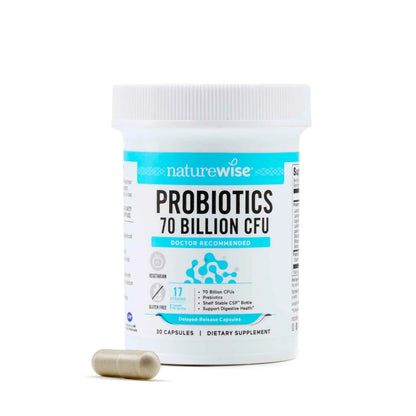 NatureWise Probiotics 70 Billion CFU - 17 Strains + Organic Prebiotics - Immune, Digestive & Gut Health Support for Women & Men - Vegetarian, Gluten-Free, Non-GMO - 30 Capsules[1-Month Supply] NatureWiseBuy Supplements Australia