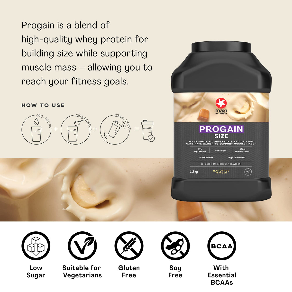 MaxiNutrition - Progain, Banoffee - Whey Protein Powder for Size & Muscle Mass – Low Sugar MaxiNutritionBuy Supplements Australia