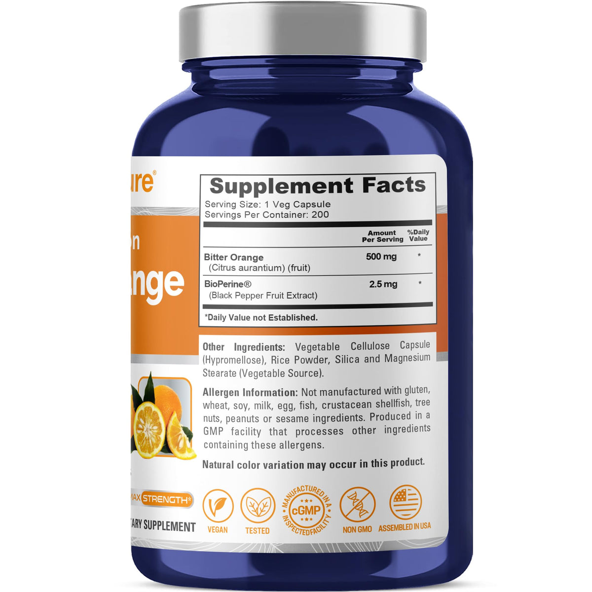 NusaPure Bitter Orange - Suitable for Vegetarian/Vegan, Non - GMO - 500mg 200 Capsules NusaPureBuy Supplements Australia