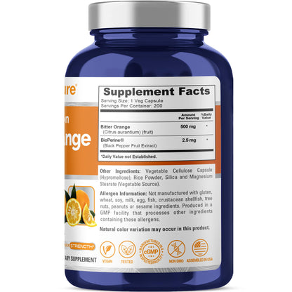 NusaPure Bitter Orange - Suitable for Vegetarian/Vegan, Non - GMO - 500mg 200 Capsules NusaPureBuy Supplements Australia