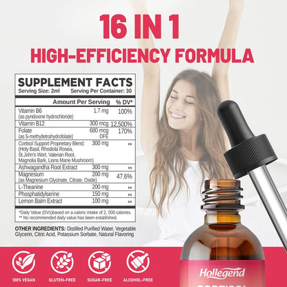 HOLLEGEND Cortisol Supplements for Women, Cortisol Wellness Liquid Drops, 16 in 1 Cortisol Detox Reducer w. Ashwagandha, Magnesium, L-Theanine, Folate for Relaxation & Hormone Balance, Strawberry HOLLEGENDBuy Supplements Australia