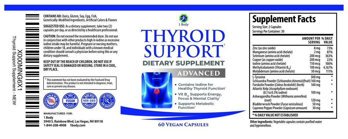 1 Body Thyroid Support Supplement for Women and Men, Selenium with Iodine, Zinc, B12, Ashwagandha and L-Tyrosine, Supports Hormone Health, Energy and Metabolism, 30 Day Supply 1 BodyBuy Supplements Australia