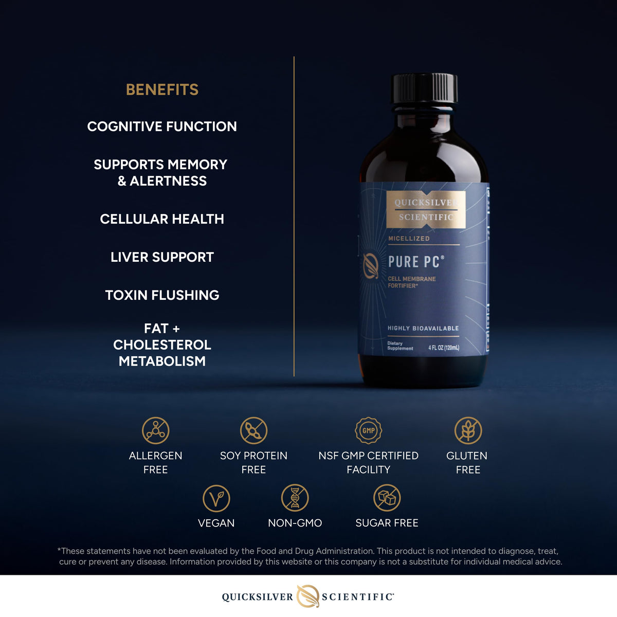 Quicksilver Scientific Micellized Pure PC - Phosphatidylcholine Liquid Supplement to Support Cellular & Liver Health - Superior Liposomal Absorption - Non-GMO Supportive Brain Supplement (4oz /120ml) Quicksilver ScientificBuy Supplements Australia