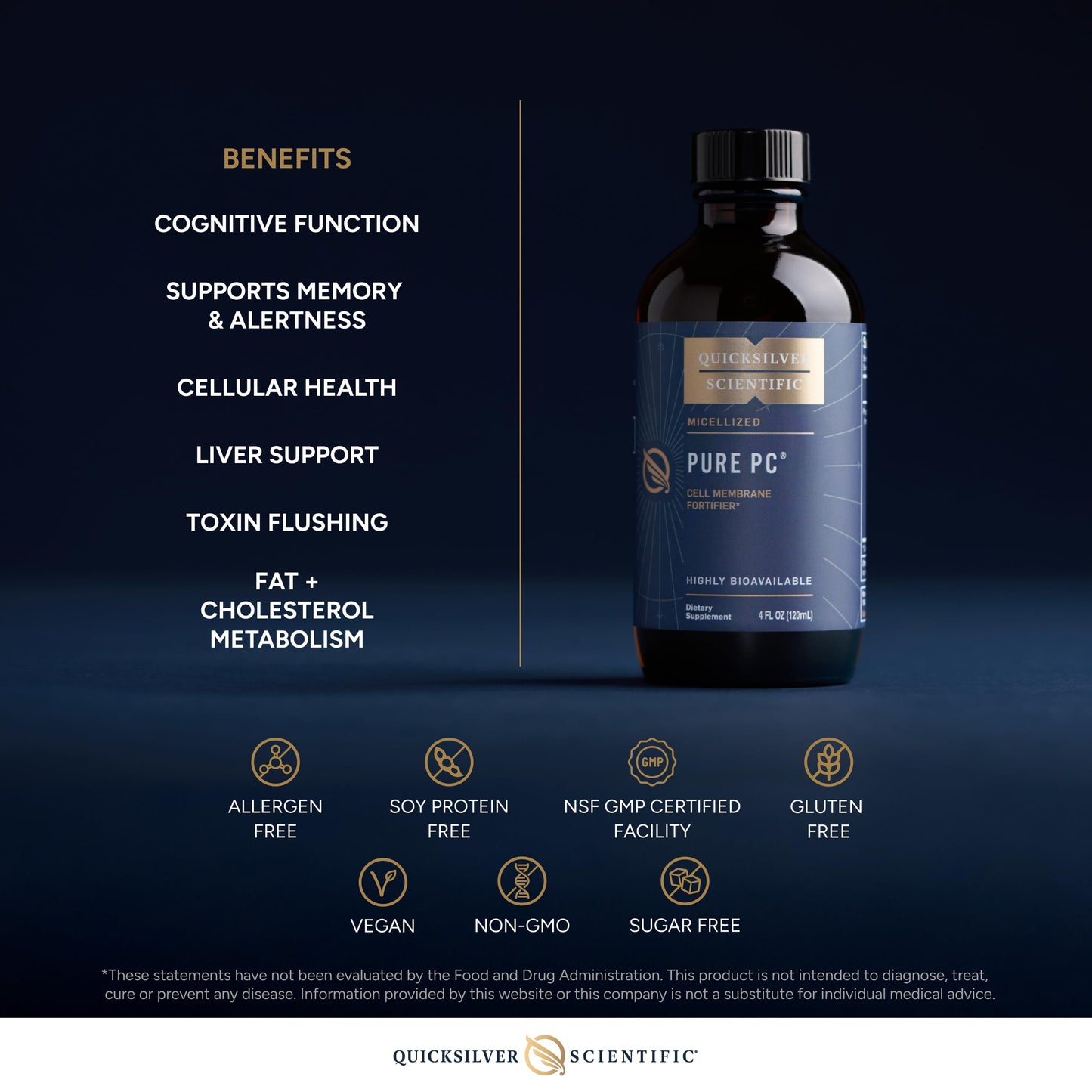 Quicksilver Scientific Micellized Pure PC - Phosphatidylcholine Liquid Supplement to Support Cellular & Liver Health - Superior Liposomal Absorption - Non-GMO Supportive Brain Supplement (4oz /120ml) Quicksilver ScientificBuy Supplements Australia