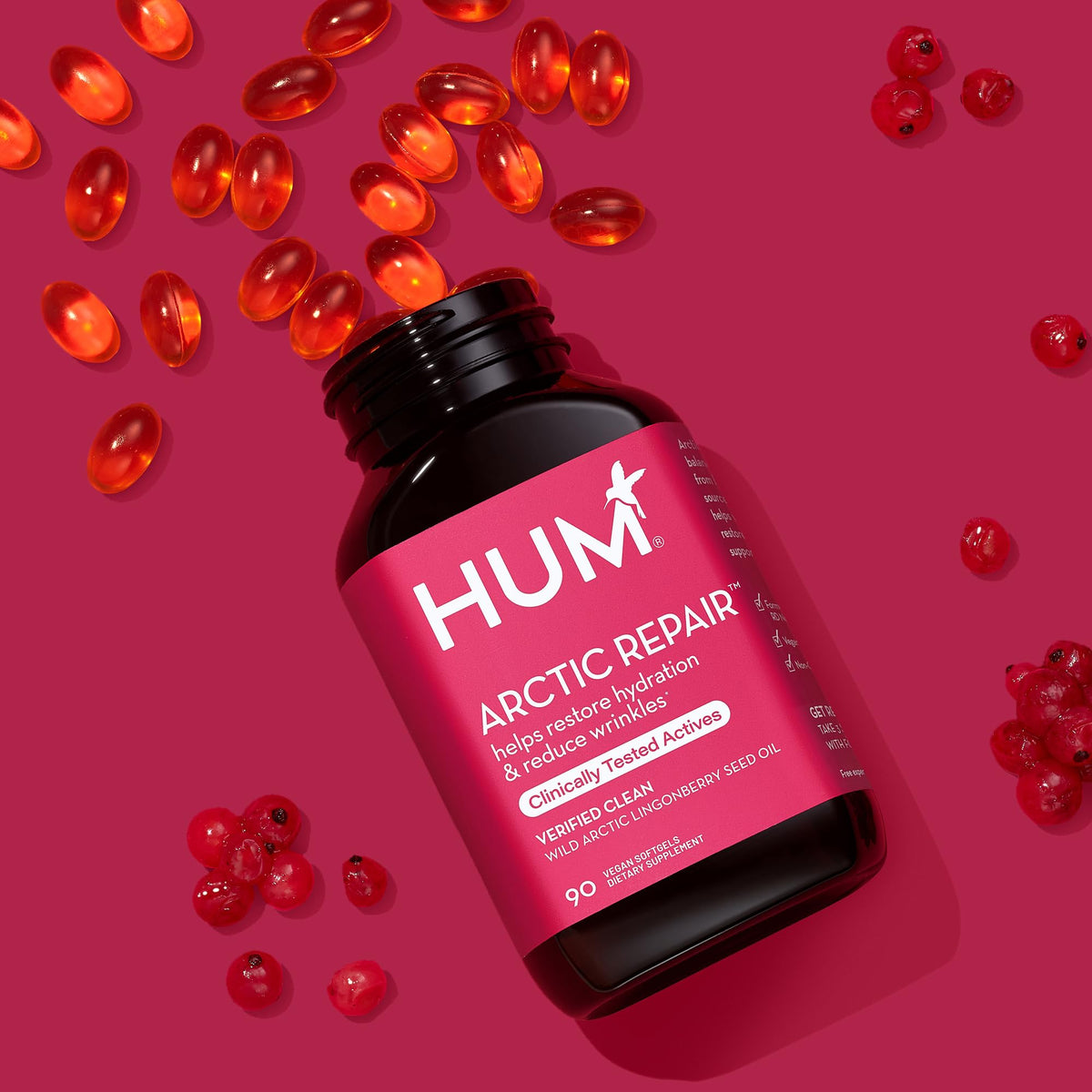 HUM Arctic Repair Clear Skin Supplement with Omega 3, Vitamin E, A, and Lingonberry Seed Oil, Skin Repair with Omega 3 6 9 to Help Support Appearance of Wrinkles & Hydrate, 90 Vegan Softgels HUMBuy Supplements Australia