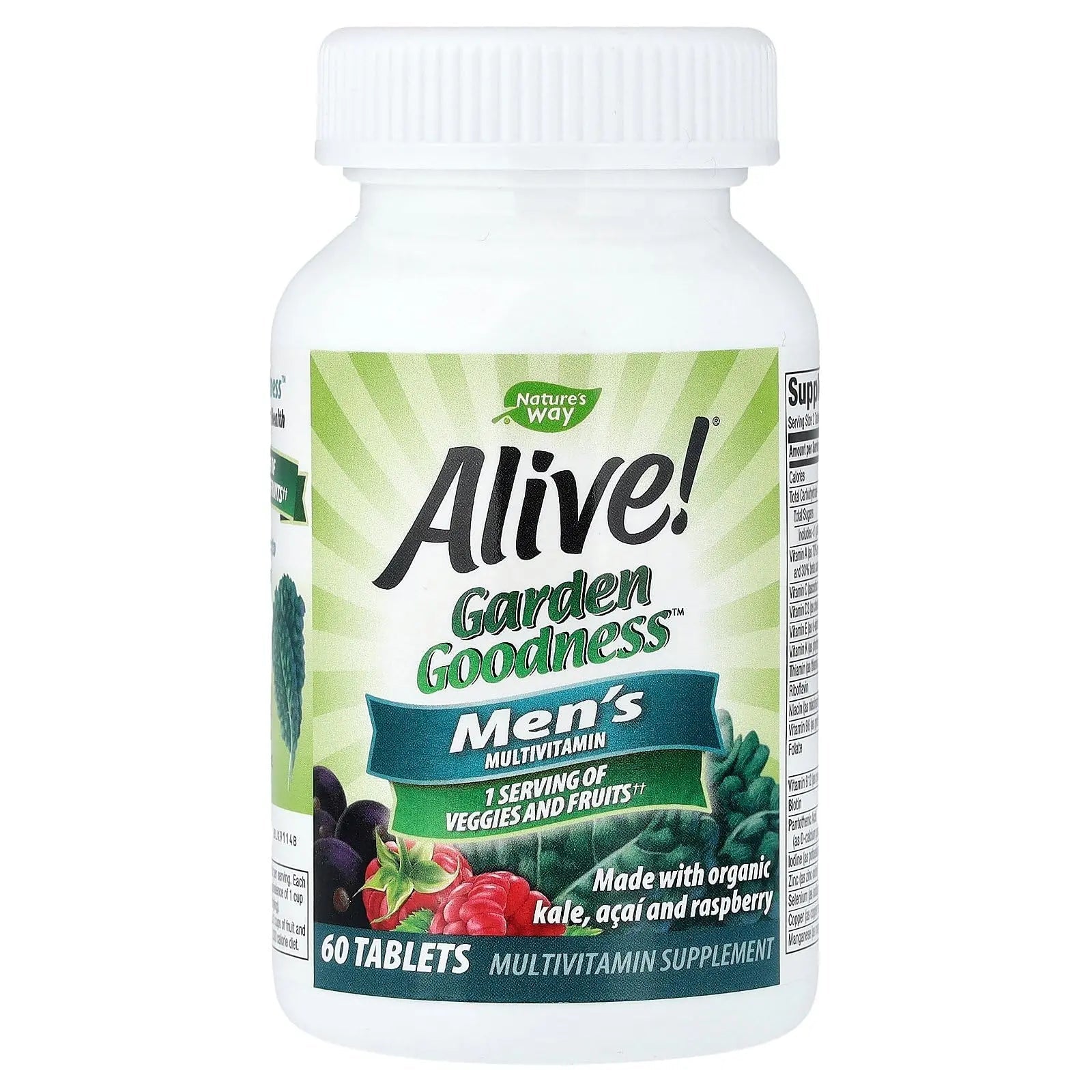 Nature's Way Alive! Garden Goodness Men's Multivitamin, Veggie & Fruit Blend (1400mg per serving), Made with Organic Kale, 60 Count Nature's Way