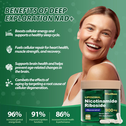 Windboss Liposomal NAD+ Supplement with Nicotinamide Riboside & Resveratrol, NAD Booster for Cellular Energy, Anti-Aging & Metabolism – NMN Alternative, NAD Supplement for Men & Women – 2pcs WindbossBuy Supplements Australia